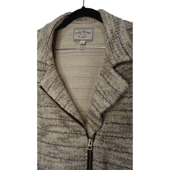 Lucky Brand Tweed Side Zip Blazer Jacket Size Large Cream Black Full Zip - Picture 4 of 6